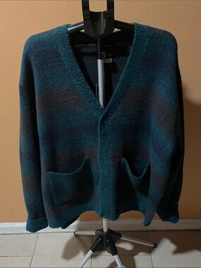 Original Use Teal and Black V-Neck Cardigan